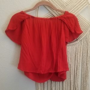 red off the shoulder top